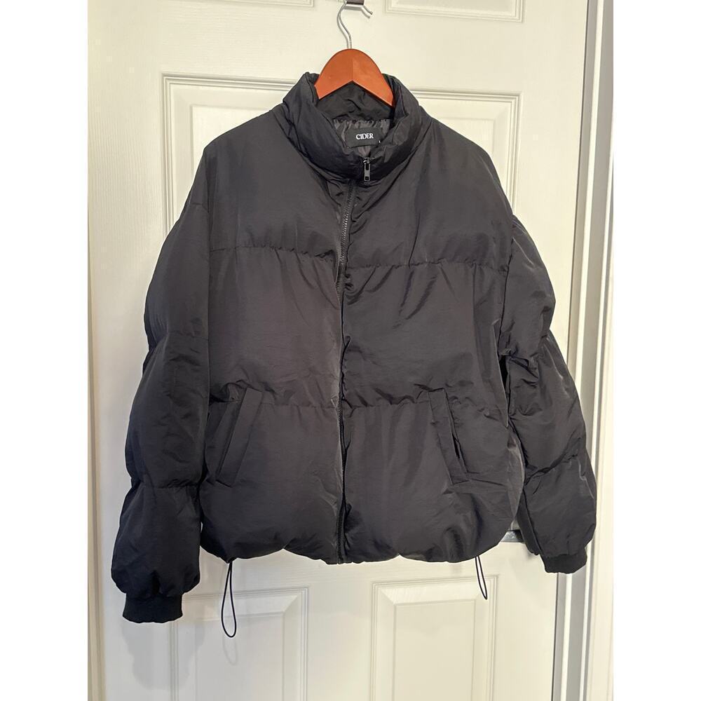 Cider Womens Black Puffer Jacket With Drawstrings & Ribbed Cuffs
